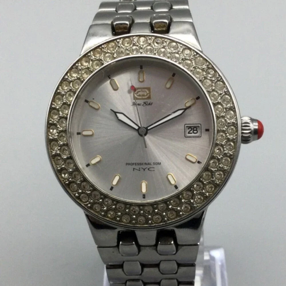 Marc Ecko Womens Watch 40mm Silver Tone Dial Crystal Bezel Date New Battery 7